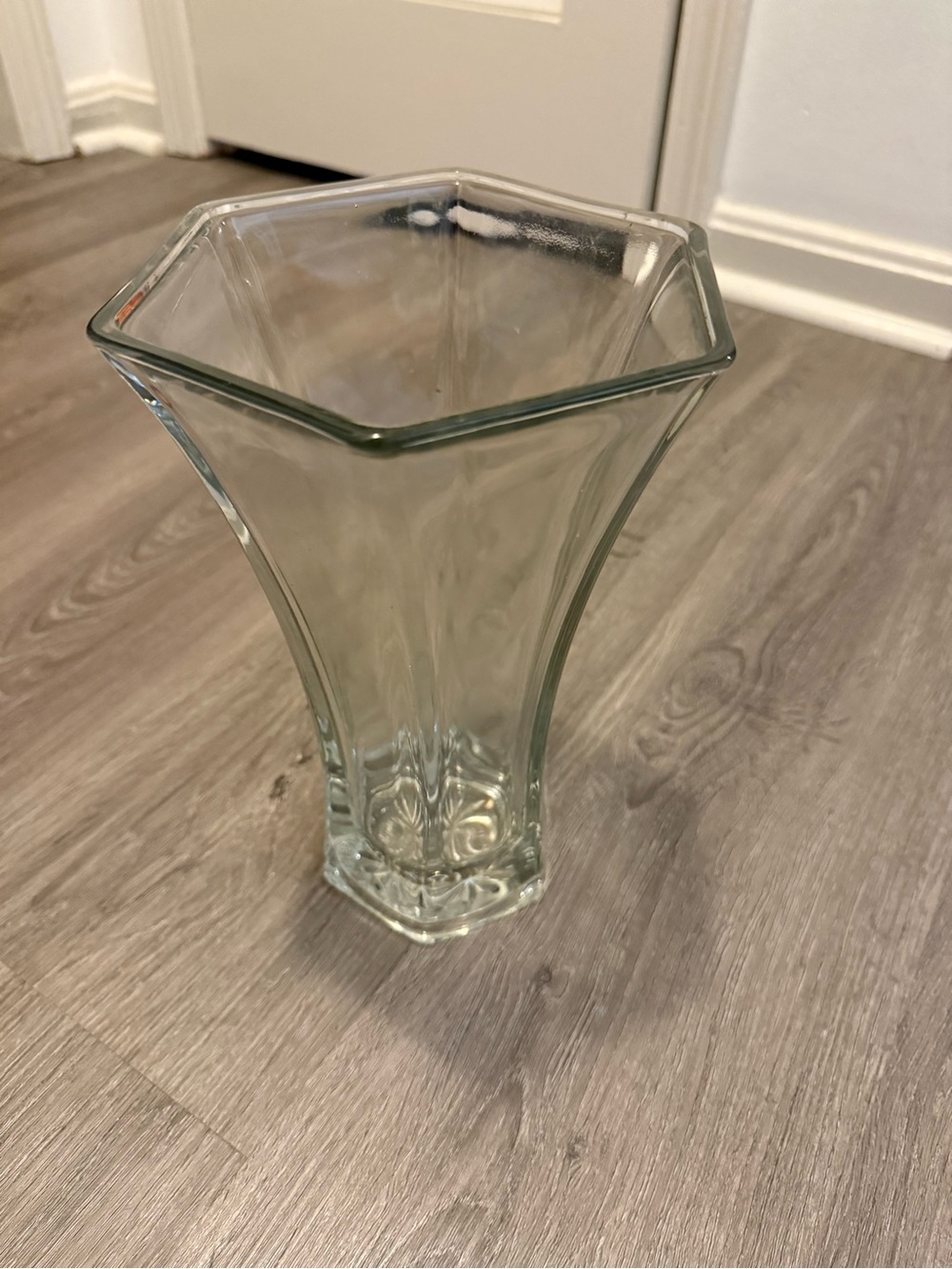 Clear Glass Hexagonal Vase - sleek Home Accent, Hoosier glass, collectible